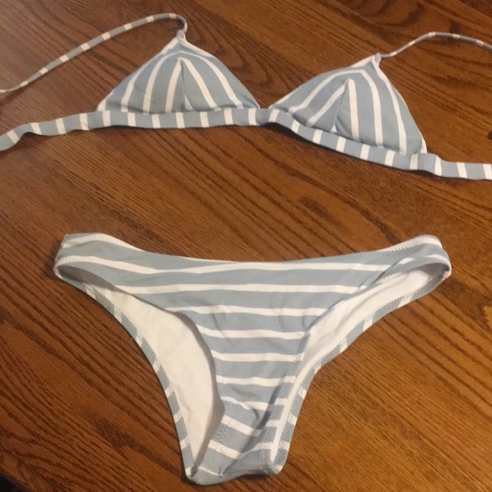 Blue and white striped cupshe bikini size medium